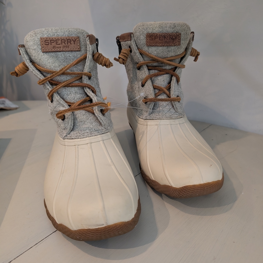Sperry Gray and White Boots